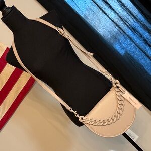 BCBG Grey Beige Crossbody Bag with Chain Detail